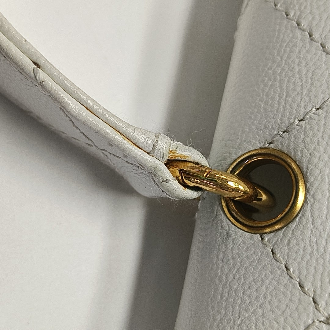 Quilted Grained Calfskin Top Handle Bag White