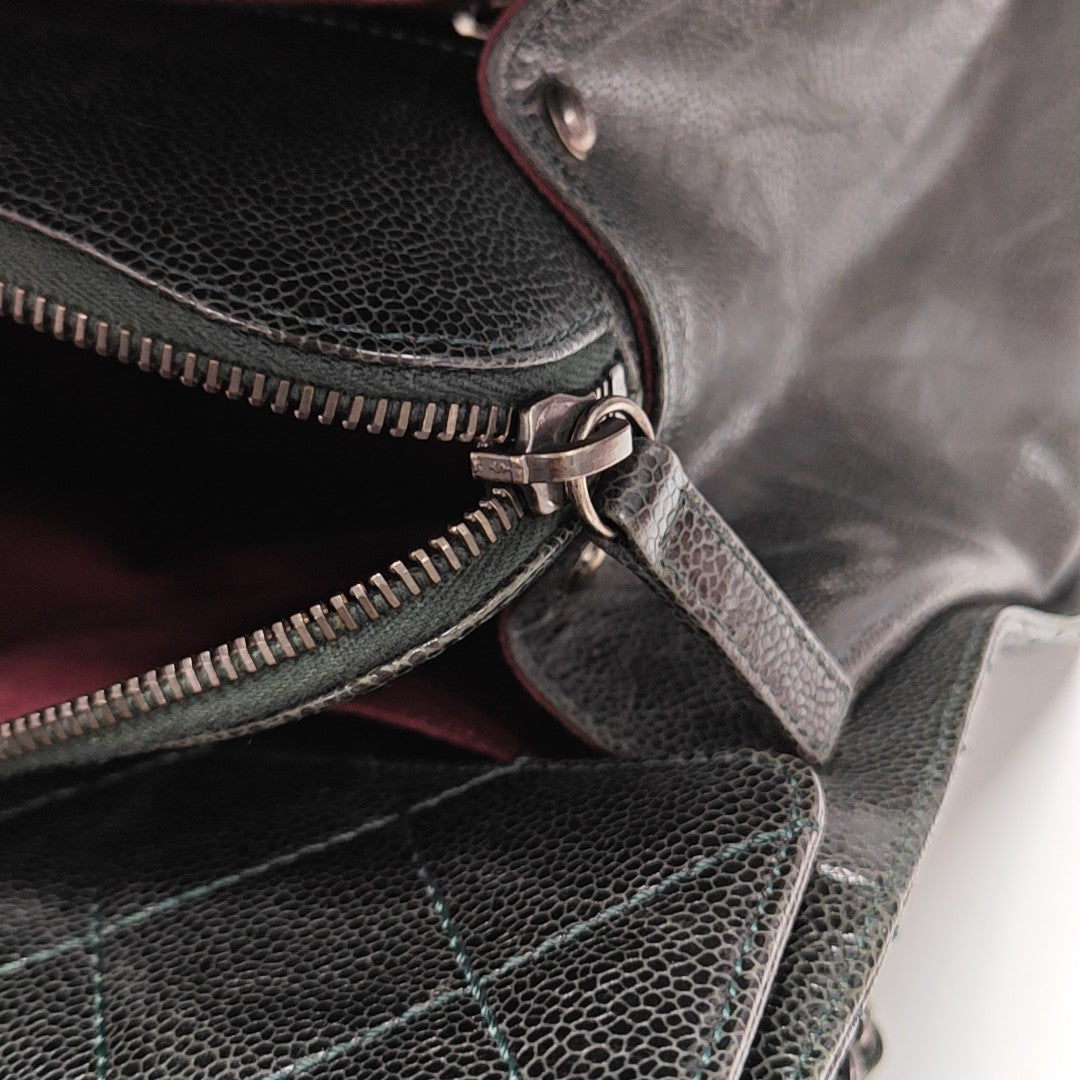 Quilted Grained Calfskin Shoulder Bag Green