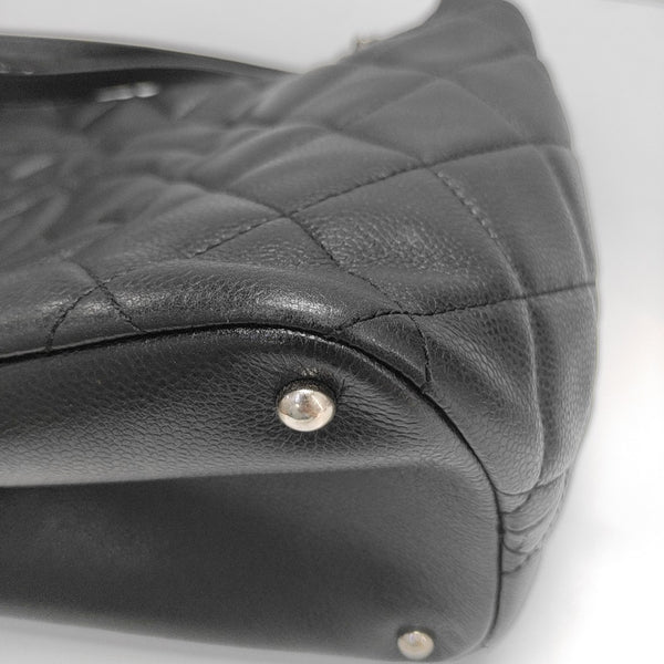 Quilted Grained Calfskin Tote Bag Black
