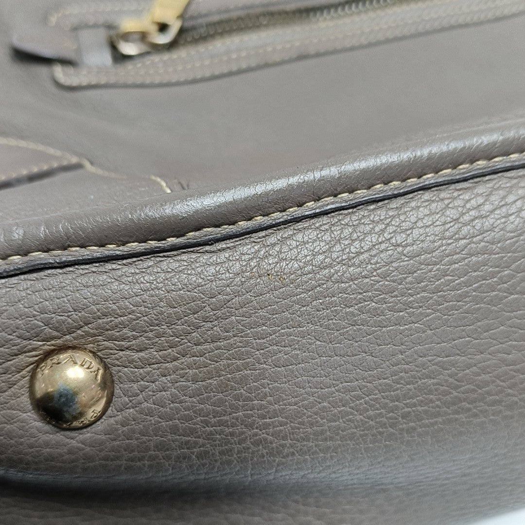 Teal Vitello Daino Front Zip Tote Calfskin Gray