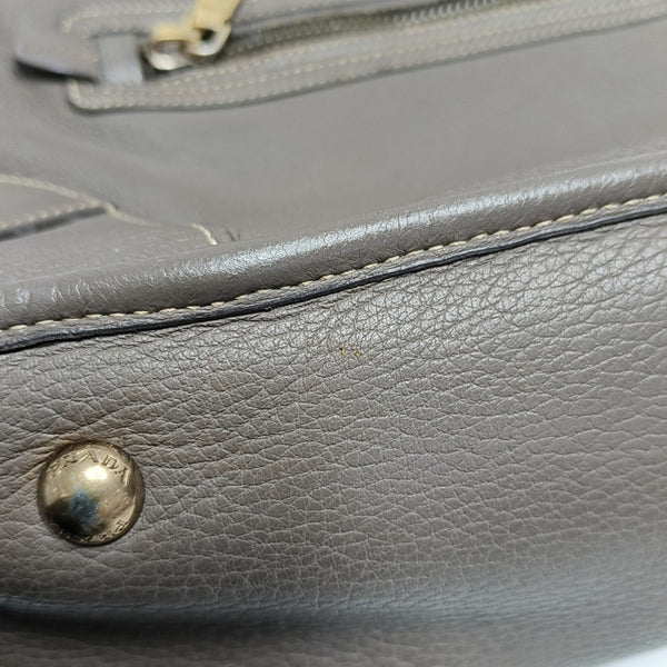 Teal Vitello Daino Front Zip Tote Calfskin Gray
