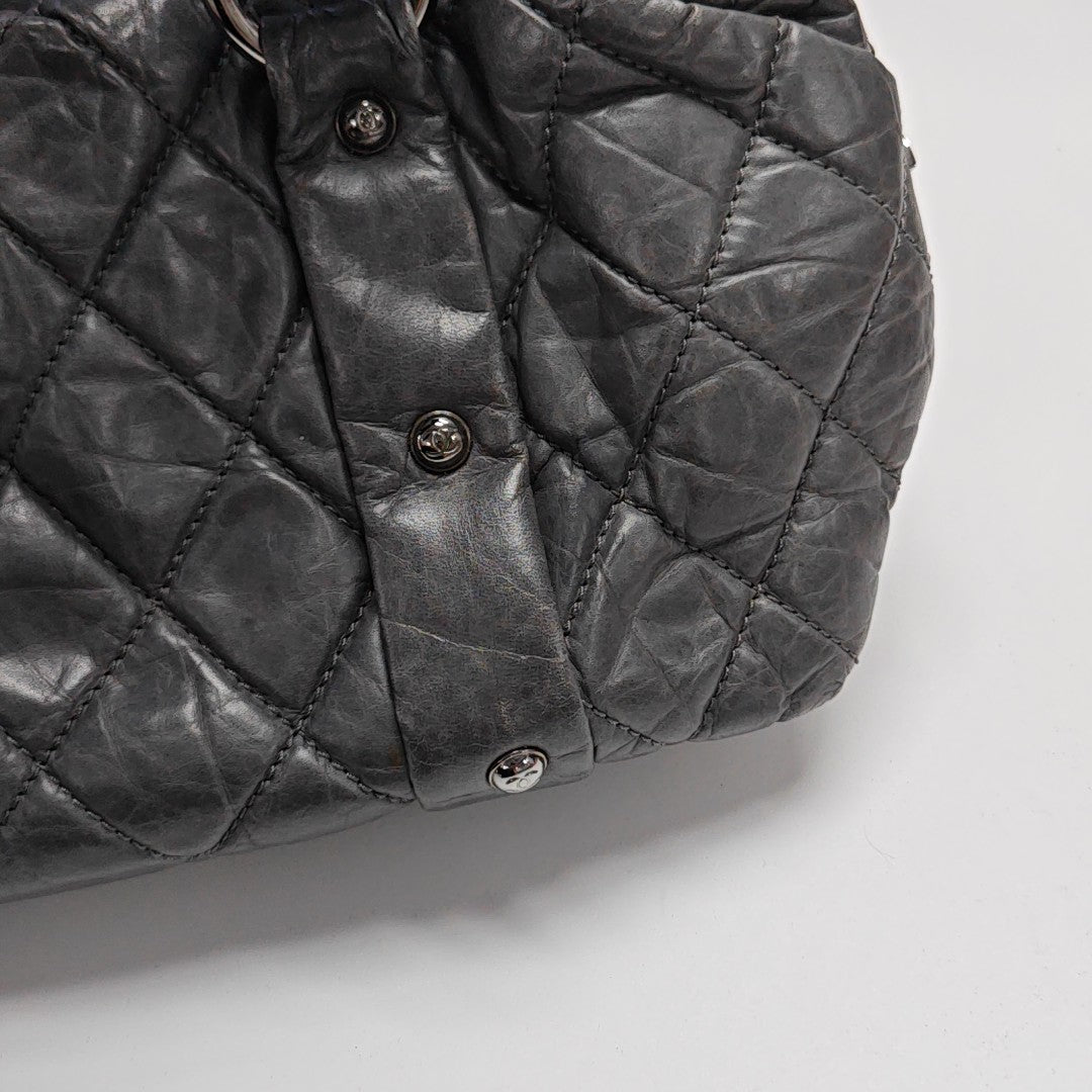 Quilted Calfskin Top Handle Bag Gray
