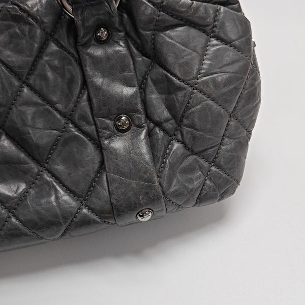 Quilted Calfskin Top Handle Bag Gray