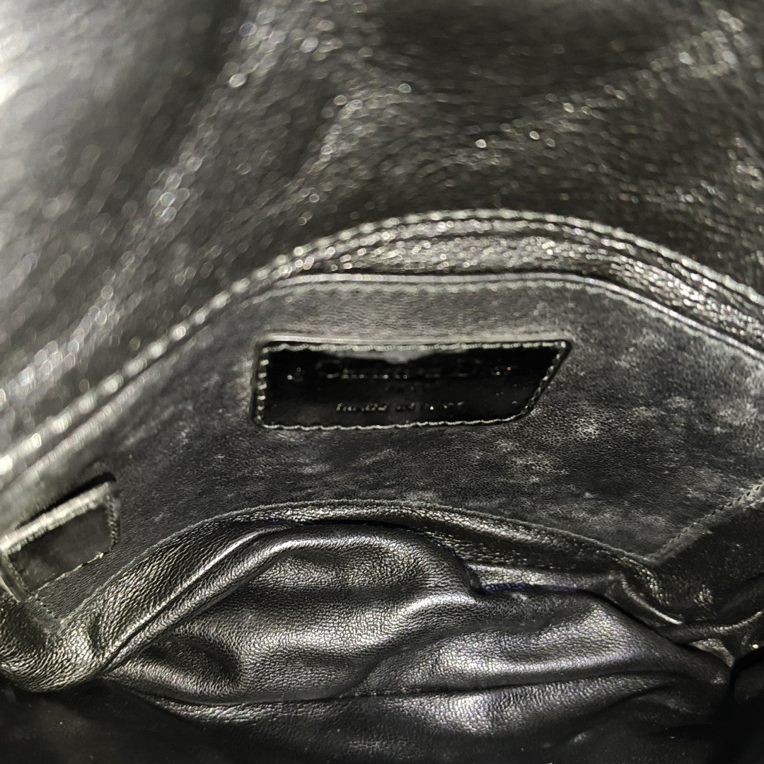 Cannage Patent Leather Shoulder Bag Black