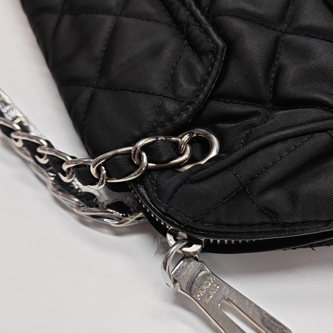 Quilted Nylon Shoulder Bag Black