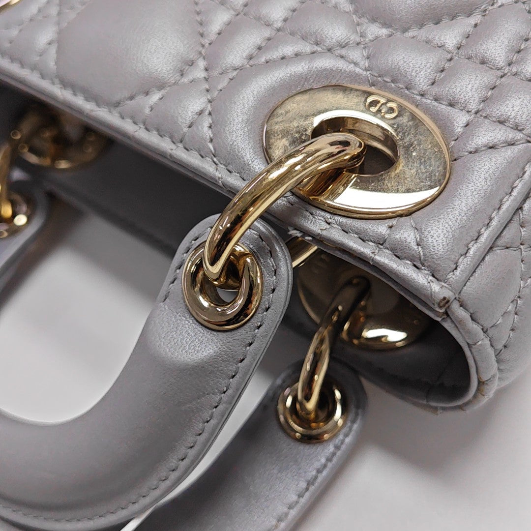 Lady Dior Mini Cannage Lambskin Silver
