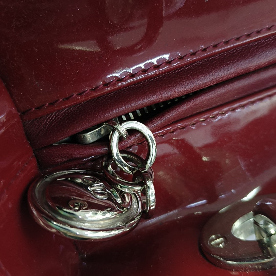 Lady Dior Medium Cannage Patent Leather Red