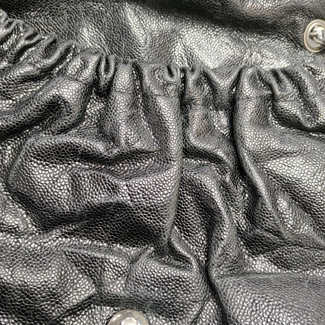 Quilted Grained Calfskin Shoulder Bag Black