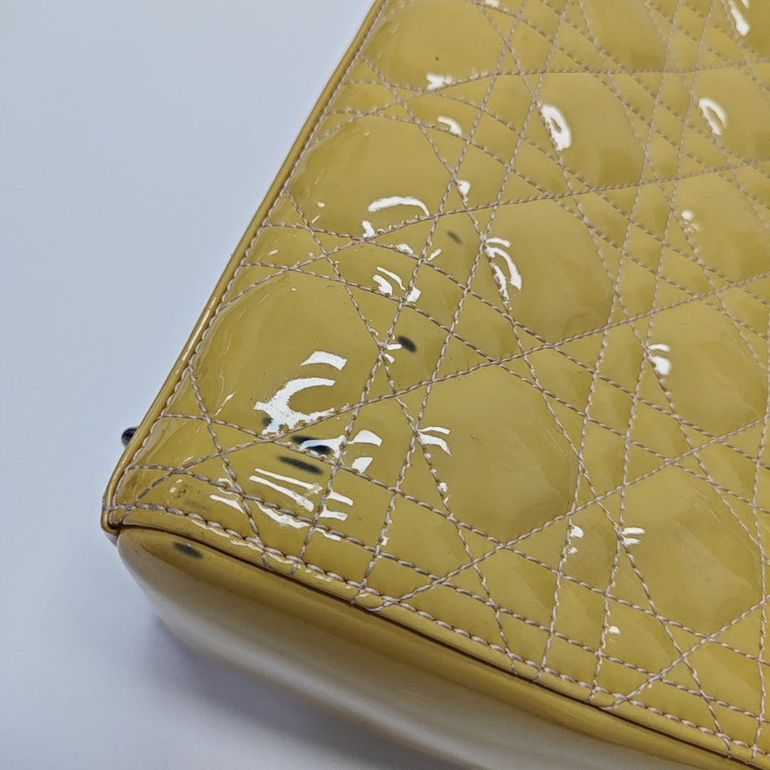 Lady Dior Medium Cannage Patent Leather Yellow