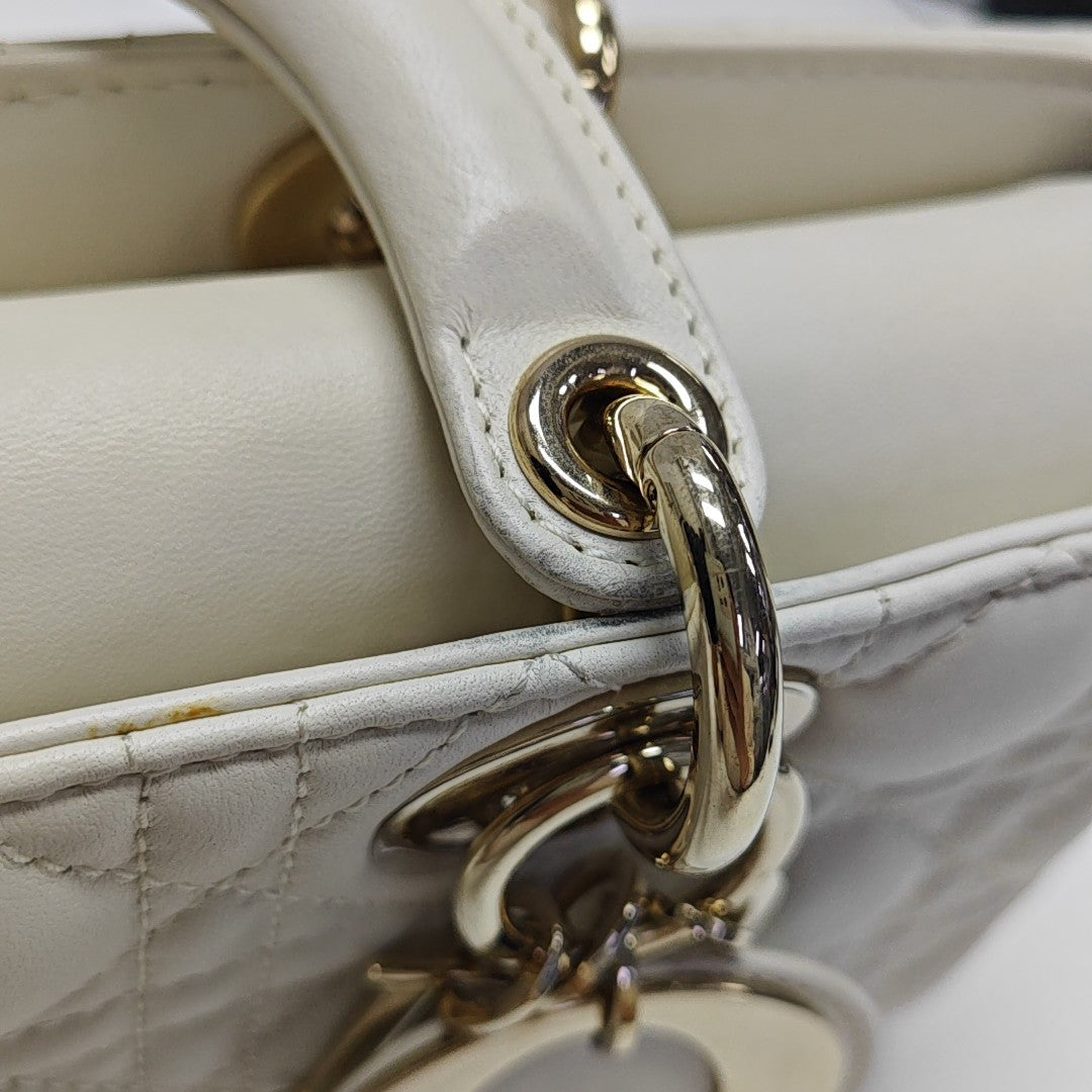 Lady D-Joy Medium Cannage Lambskin White