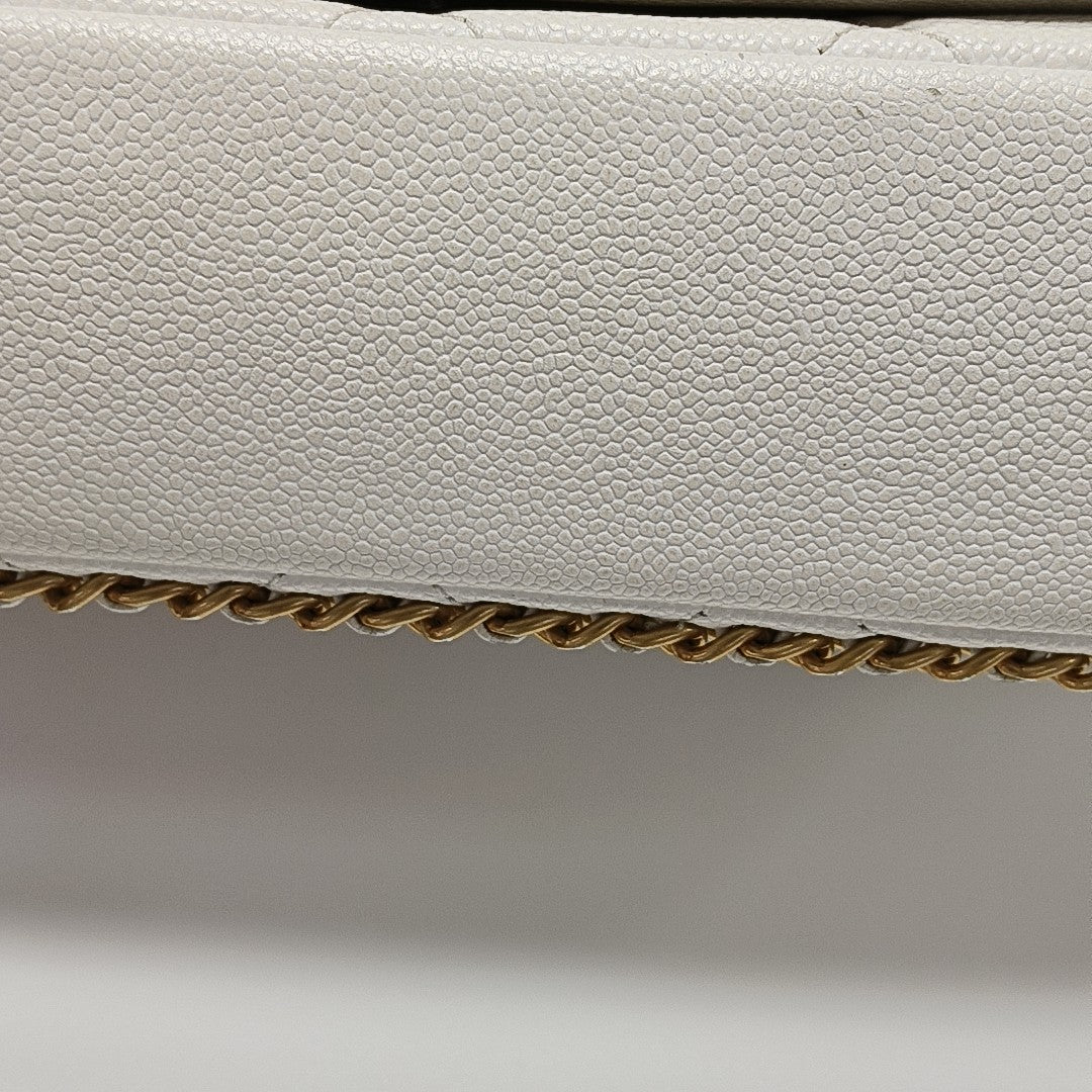 Quilted Grained Calfskin Shoulder Bag Large White