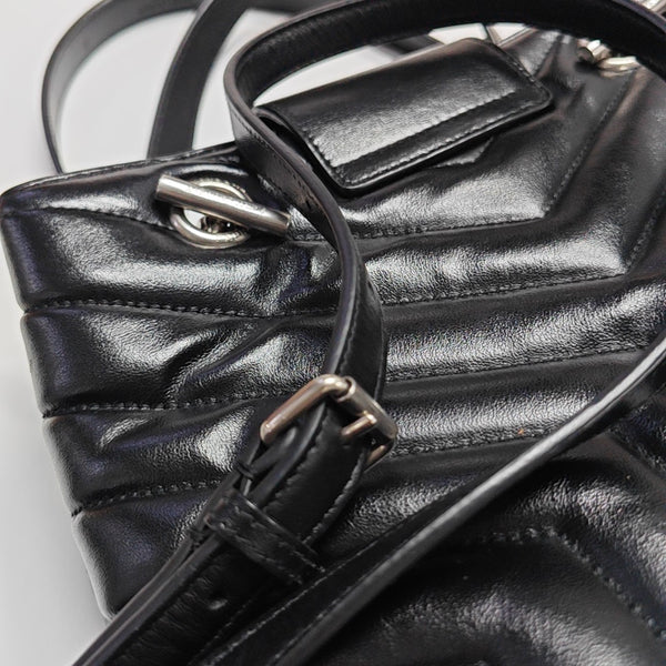 Chevron Leather Tote Bag Black