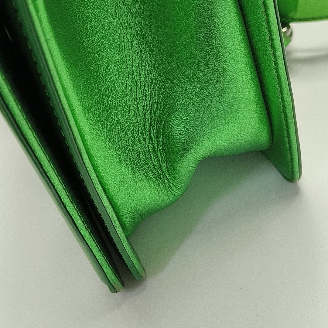 BOY CHANEL Medium Quilted Patent Leather Green