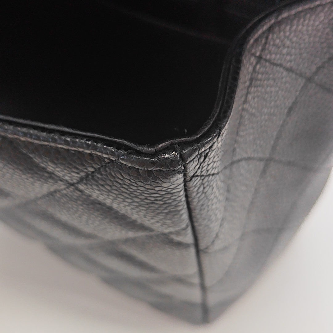 Quilted Grained Calfskin Shoulder Bag Large Black