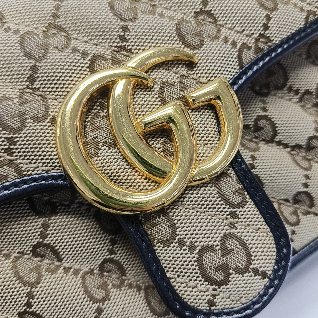 GG Marmont Small Quilted Canvas Brown