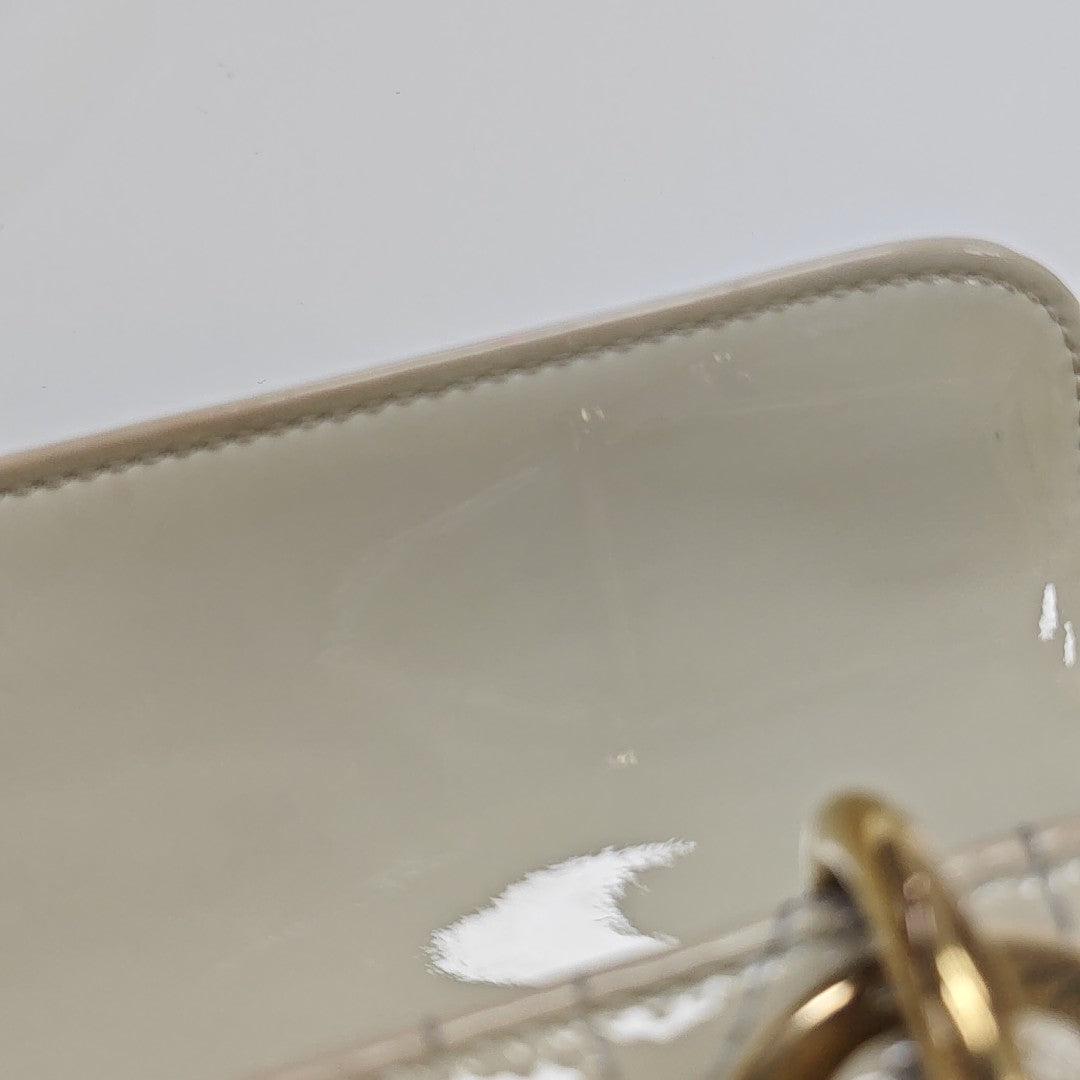 Lady D-Joy Small Cannage Patent Leather White