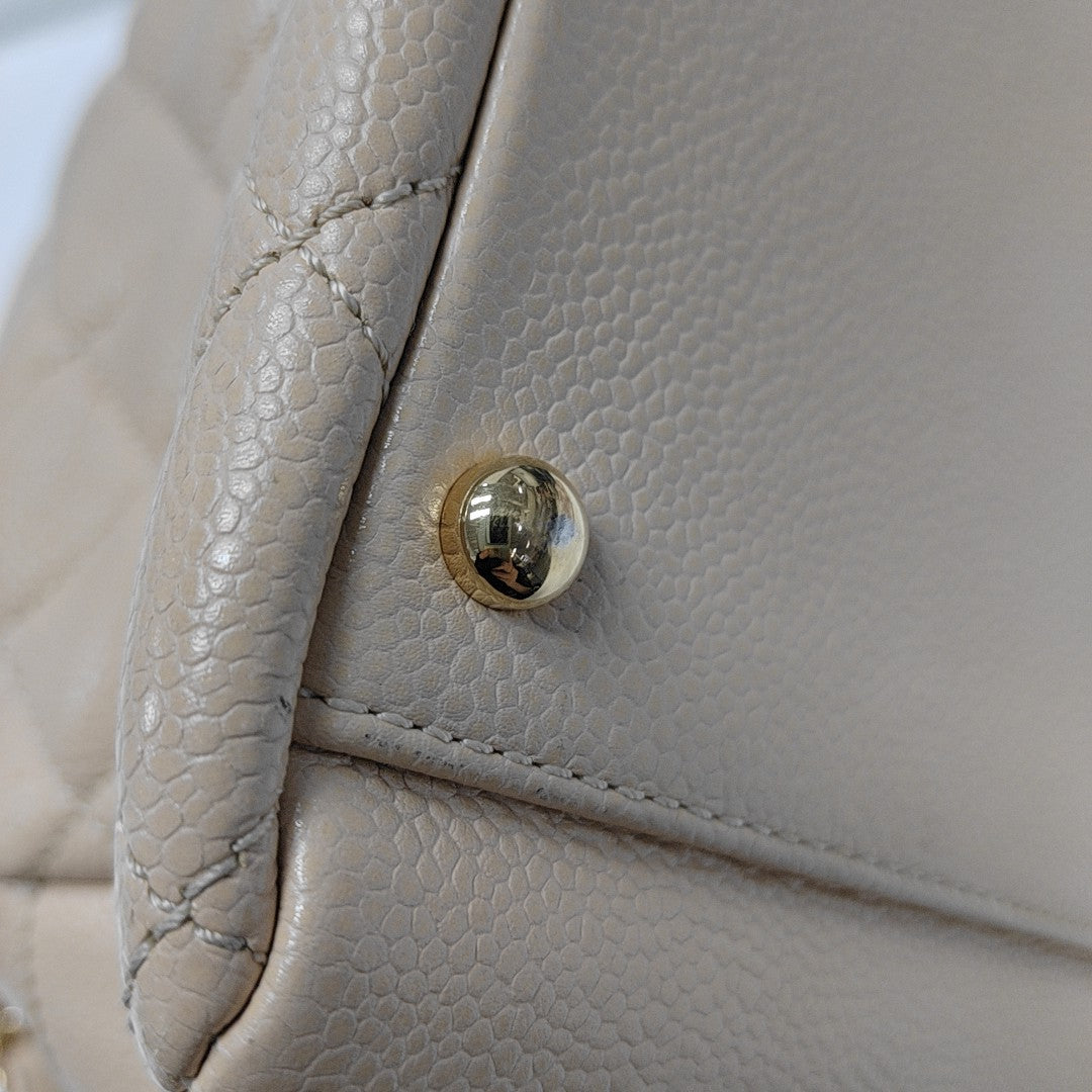 CHANEL PETITE Quilted Grained Calfskin Beige