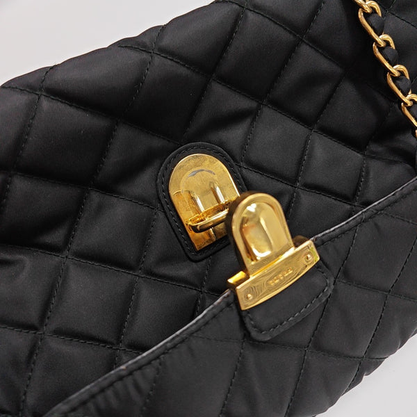 Quilted Nylon Shoulder Bag Black
