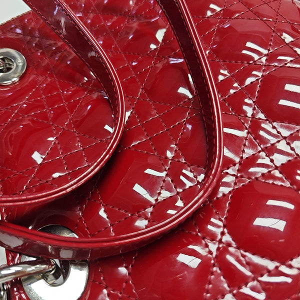 Lady Dior Medium Quilted Patent Leather Red