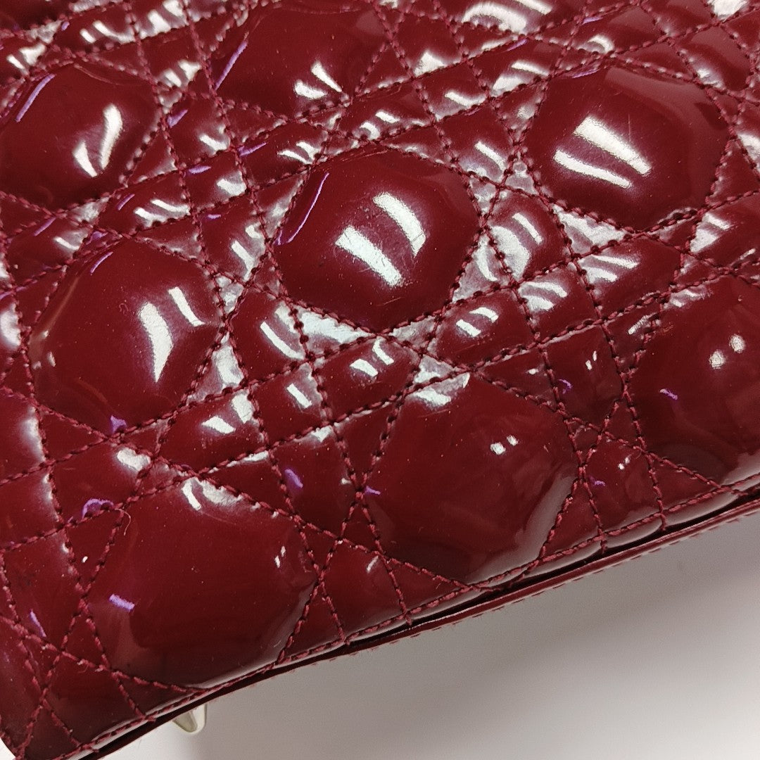 Lady Dior Medium Cannage Patent Leather Red