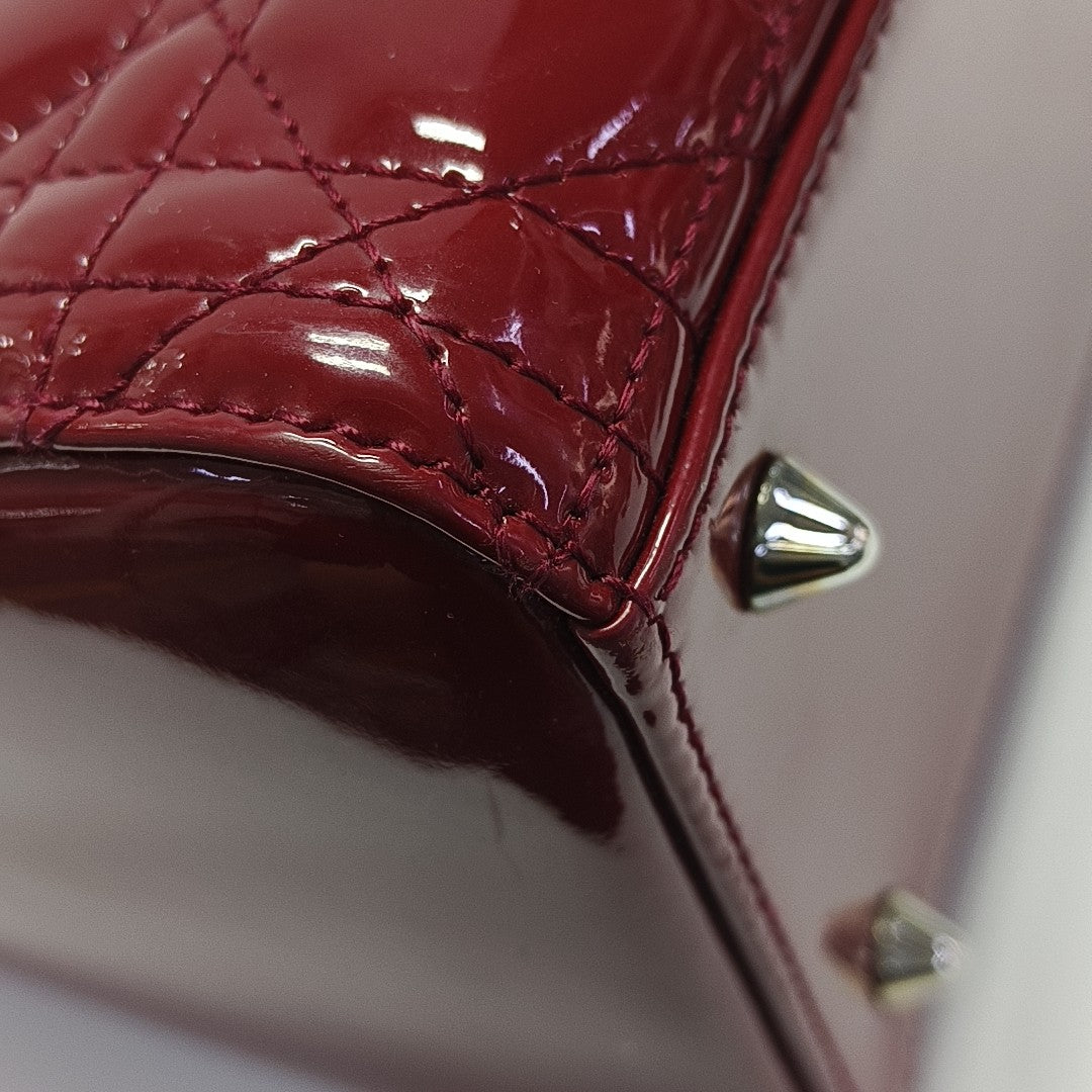 Lady Dior Medium Cannage Patent Leather Red