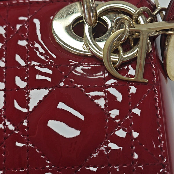 Lady Dior Mini Cannage Patent Calfskin Red