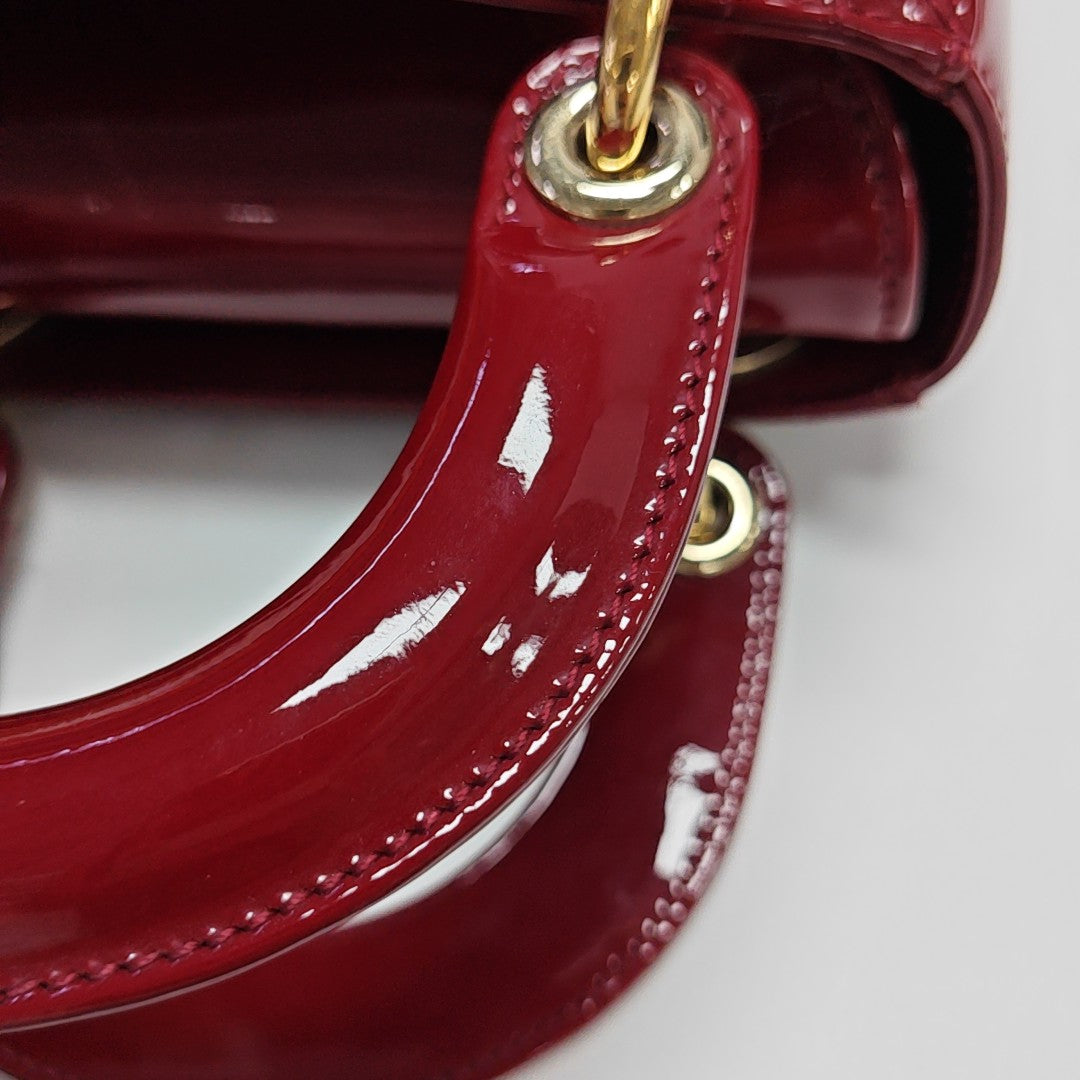 Lady Dior Mini Piel Charol Acolchada Roja