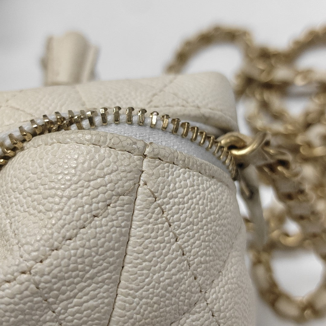 Quilted Grained Calfskin Shoulder Bag Mini White