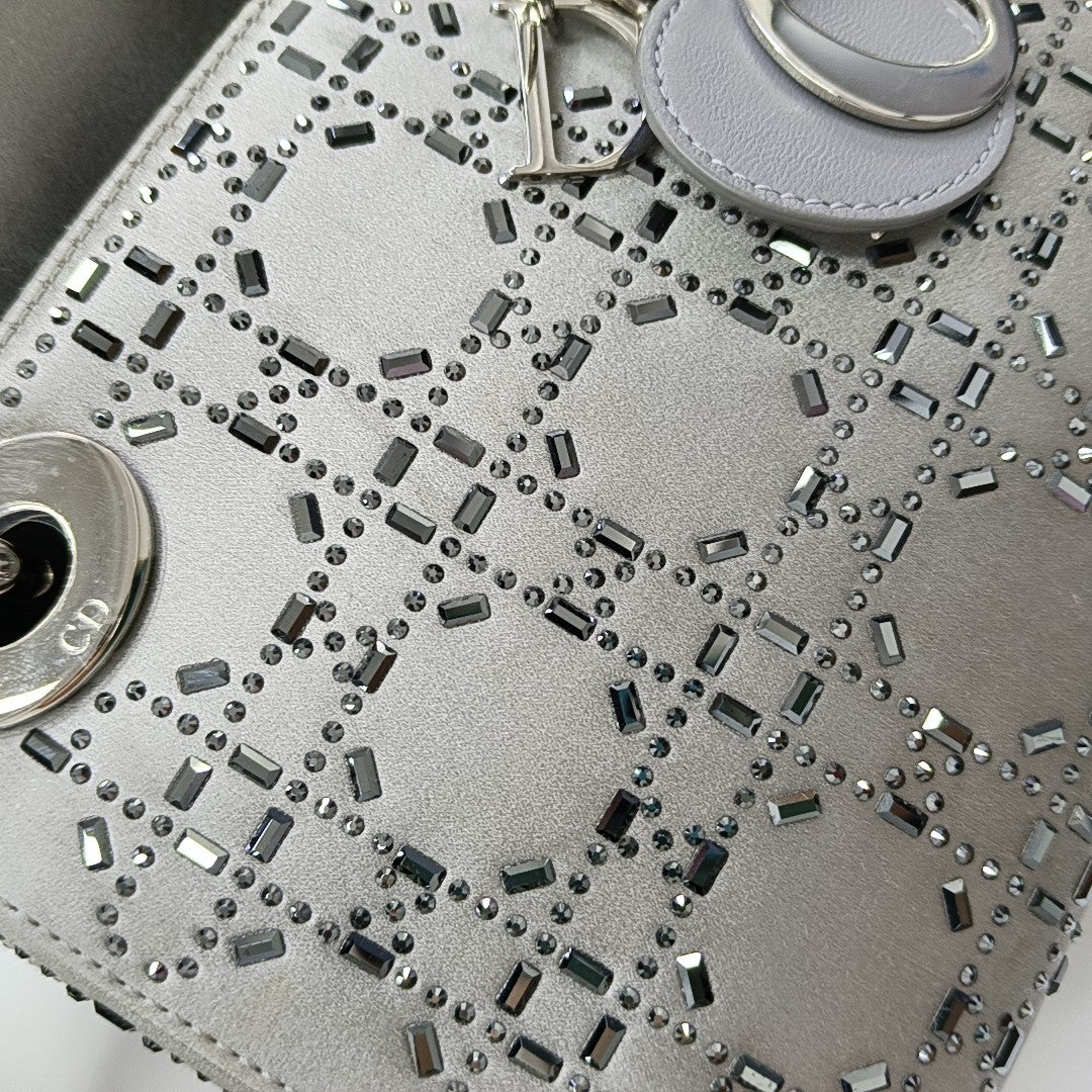 Lady Dior Mini Cannage Silk Satin Gray