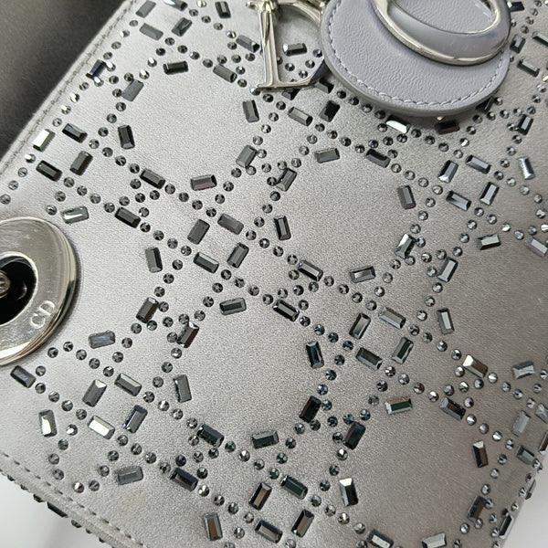 Lady Dior Mini Cannage Silk Satin Gray