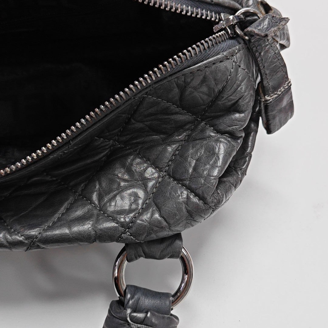 Quilted Calfskin Top Handle Bag Gray