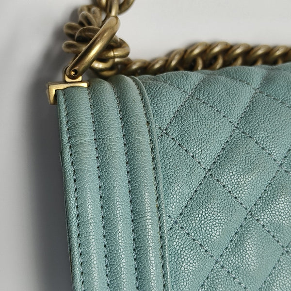 BOY CHANEL Medium Quilted Grained Calfskin Blue