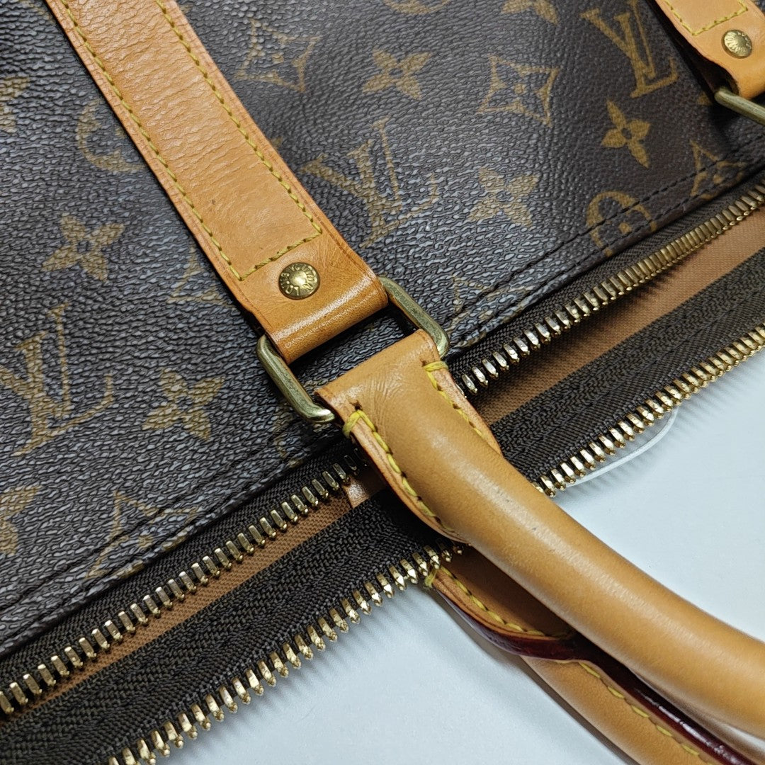 KEEPALL 50 Monogram Coated Canvas Brown