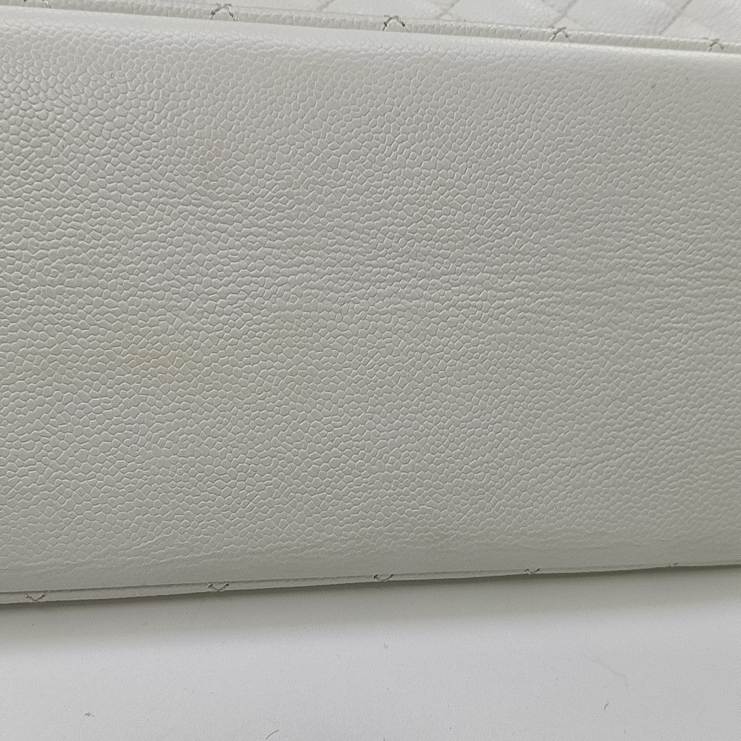 CHANEL GST Large Quilted Grained Calfskin White