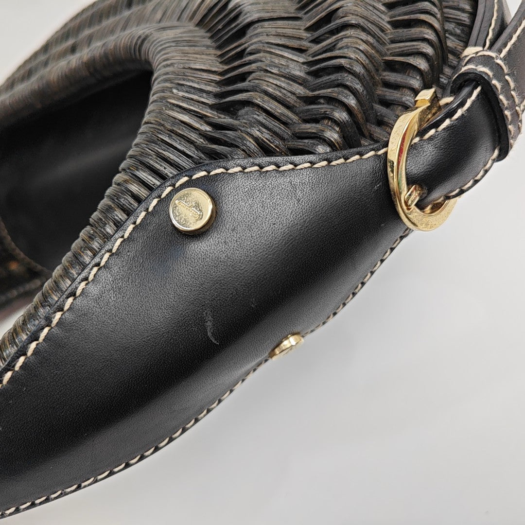 Straw Top Handle Bag Black