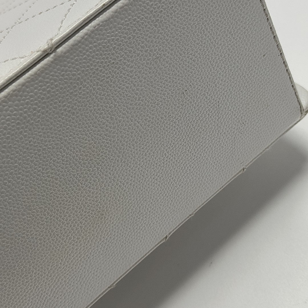 Quilted Grained Calfskin Top Handle Bag White