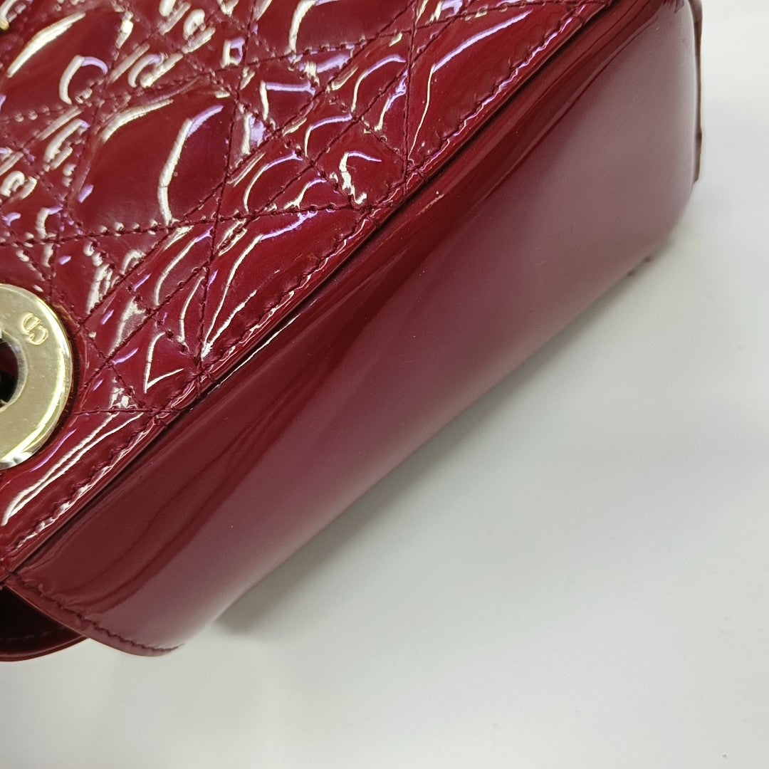 Lady Dior Mini Cannage Patent Calfskin Red