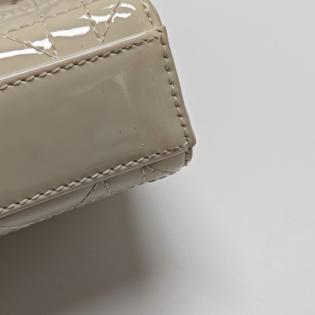 Lady D-Joy Super Mini Cannage Patent Leather White