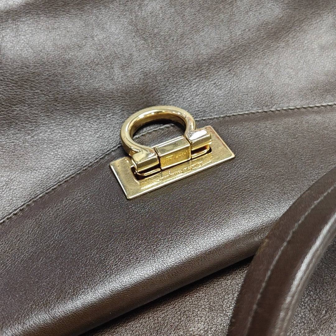 Calfskin Top Handle Bag Brown