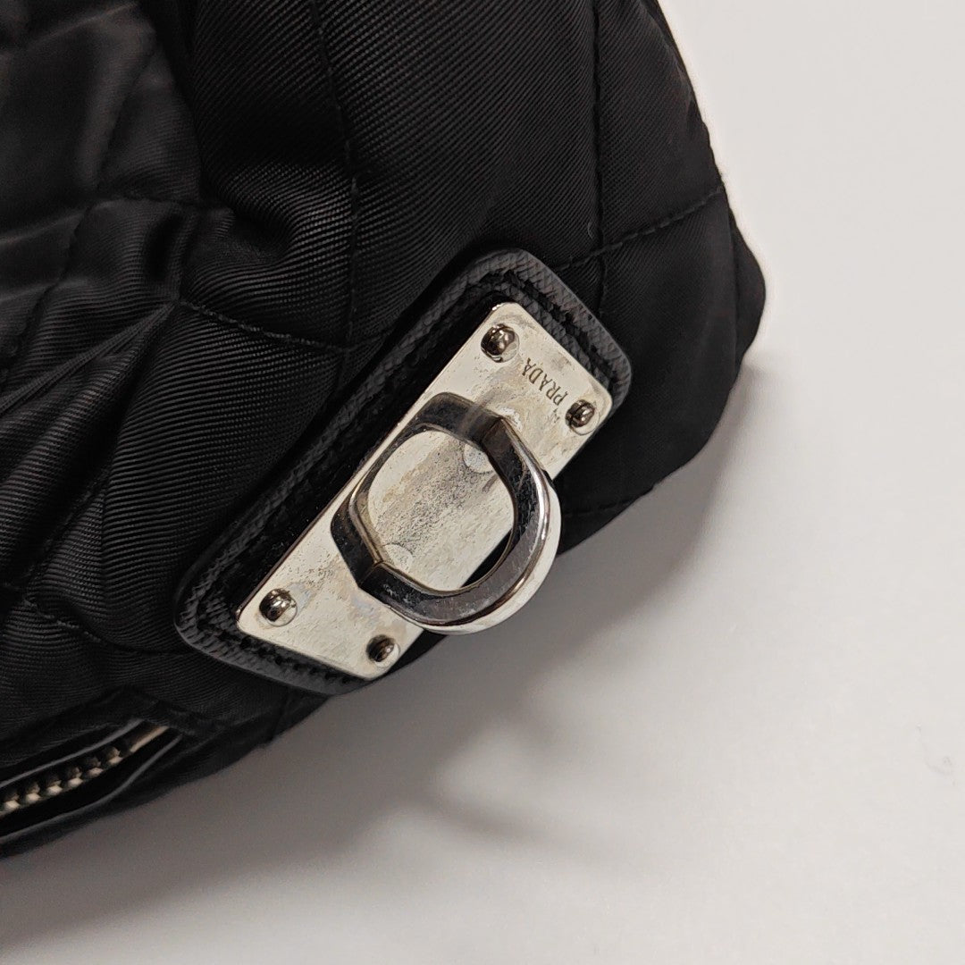 Quilted Nylon Shoulder Bag Black