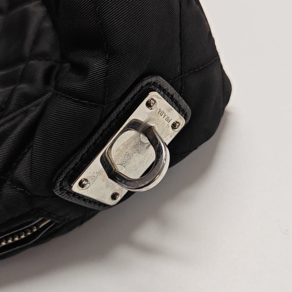 Quilted Nylon Shoulder Bag Black