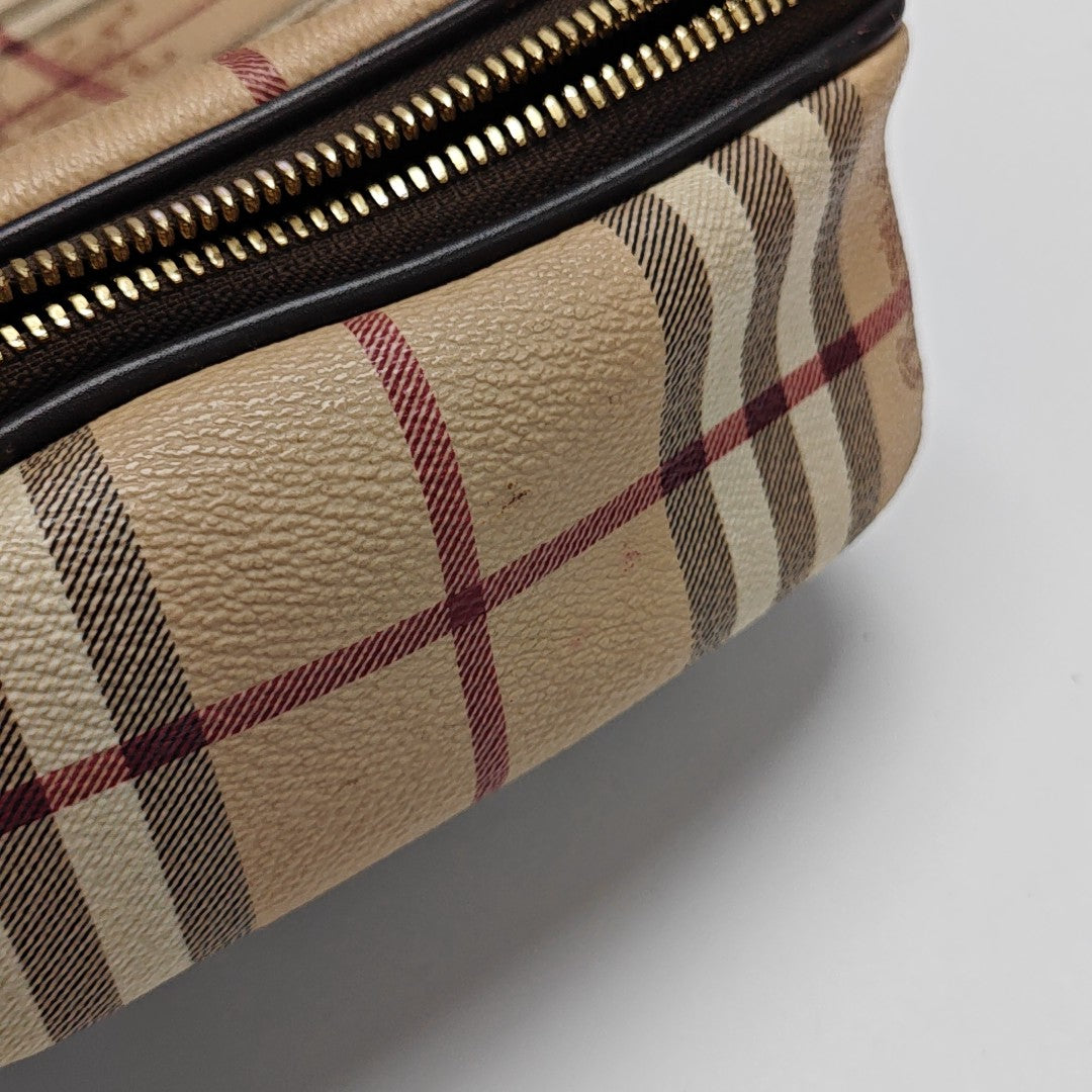 Bolso de lona revestida con asa superior beige