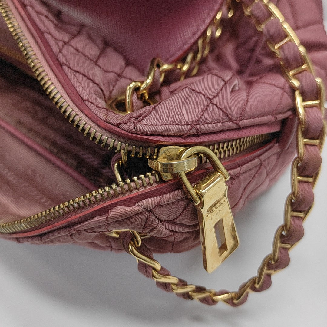 Quilted Nylon Shoulder Bag Pink
