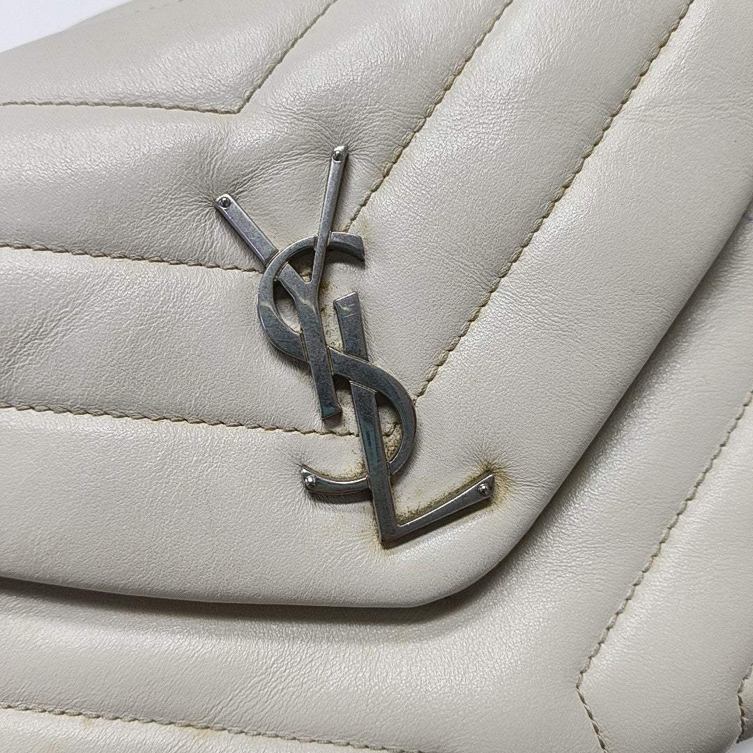 LOULOU Small Chevron Calfskin White