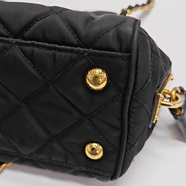 Quilted Nylon Shoulder Bag Black