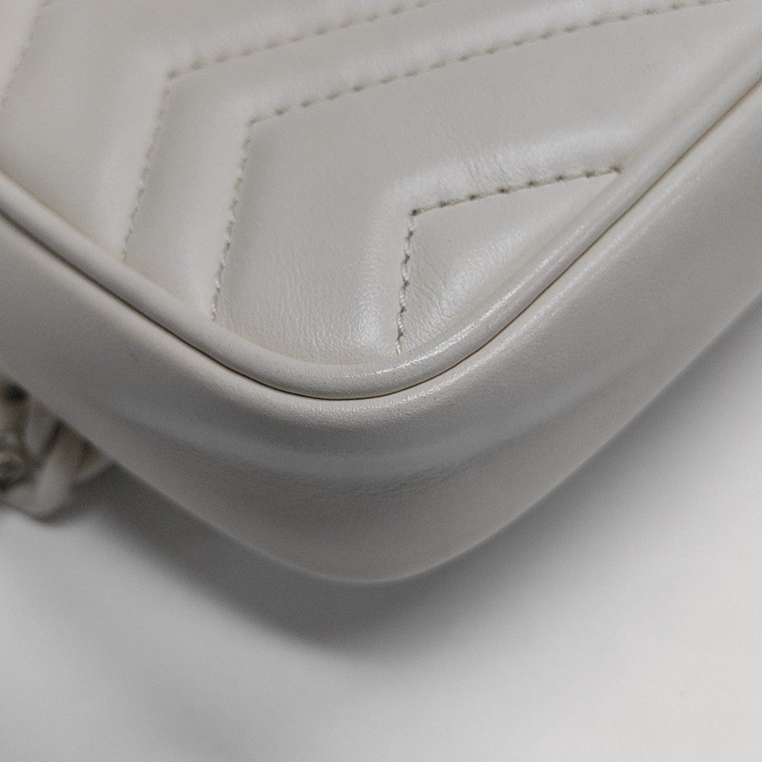 GG Marmont Mini Quilted Calfskin White
