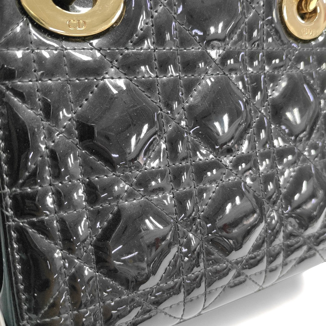 Lady Dior Mini Cannage Patent Leather Black