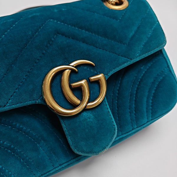 GG Marmont Small Quilted Velvet Blue