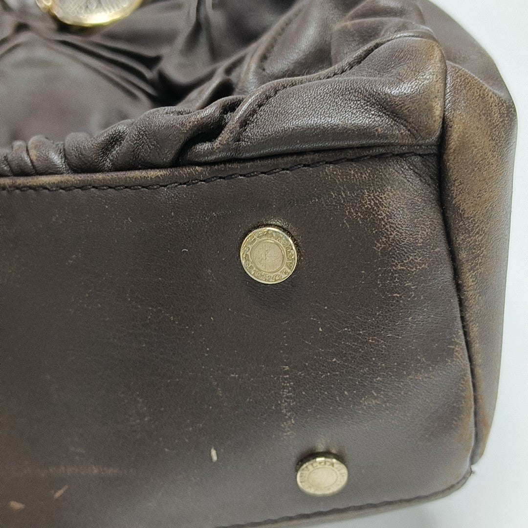 Leather Top Handle Bag Brown