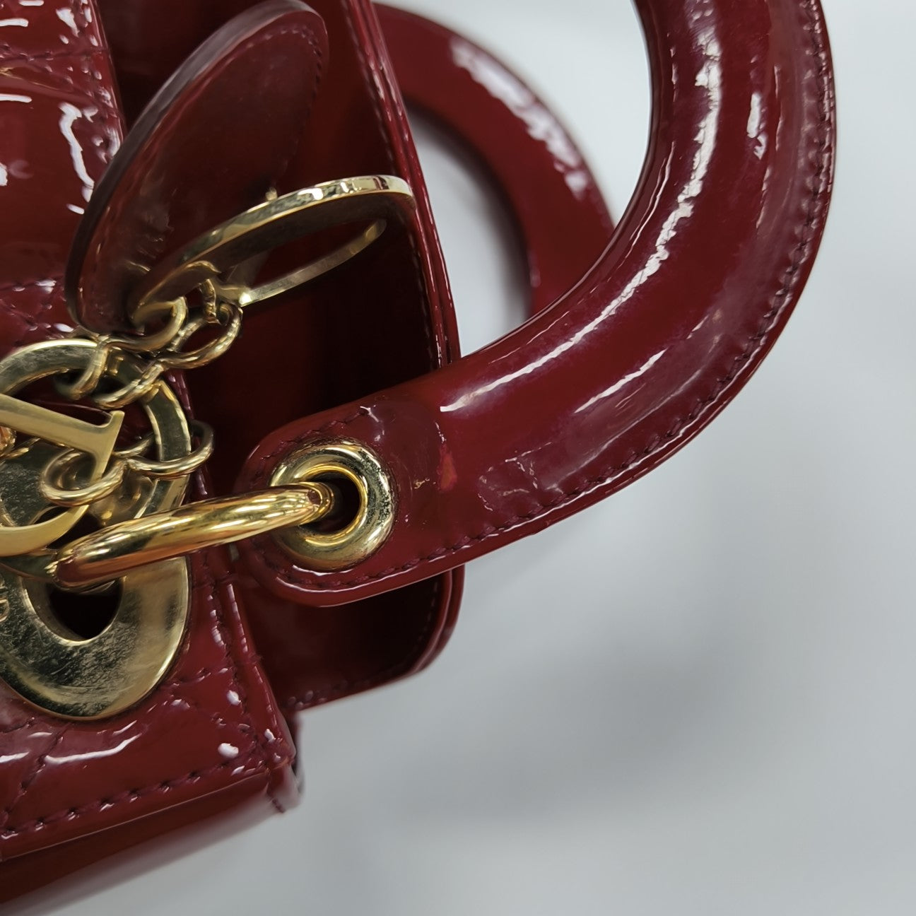 Lady Dior Mini Cannage Patent Calfskin Red